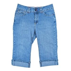 St. Johns Bay Stretch Light Wash Cropped Capri Cuffed Denim Jeans Women's Size 6